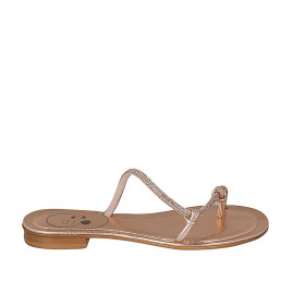 Woman's thong mules with rhinestones in copper laminated leather heel 2 - Available sizes:  42