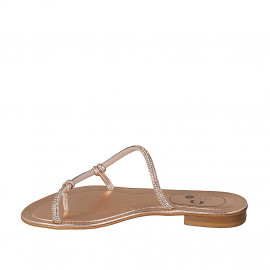 Mule entredoigt avec strass pour femmes en cuir lamé cuivre talon 2 - Pointures disponibles:  42 2