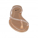 Woman's thong mules with rhinestones in copper laminated leather heel 2 - Available sizes:  42, 44, 45