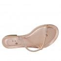 Woman's thong mules with rhinestones in copper laminated leather heel 2 - Available sizes:  42, 44, 45