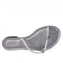Woman's thong mules with rhinestones in steel grey laminated leather heel 2 - Available sizes:  33, 34, 42