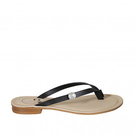 Mule entredoigt avec pierre strass pour femmes en cuir noir talon 2 - Pointures disponibles: 33, 42, 43