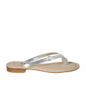 Woman's thong mules with rhinestone in silver laminated leather heel 2 - Available sizes:  42, 43, 44, 45