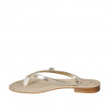 Woman's thong mules with rhinestone in platinum laminated leather heel 2 - Available sizes:  42