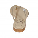 Woman's thong mules with rhinestone in platinum laminated leather heel 2 - Available sizes:  42