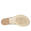 Woman's thong mules with rhinestone in platinum laminated leather heel 2 - Available sizes:  42