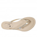 Woman's thong mules with rhinestone in platinum laminated leather heel 2 - Available sizes:  42, 43, 44