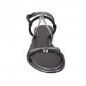 Sandalo da donna con strass in pelle laminata nera e grigio acciaio tacco 2 - Misure disponibili: 33, 34, 42, 45