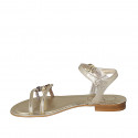 Woman's strap sandal in platinum, copper and steel grey laminated leather heel 2 - Available sizes:  34, 43, 44, 45