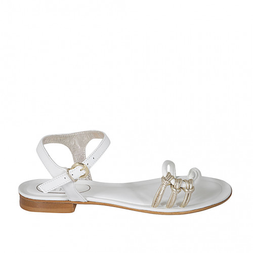 Woman's strap sandal in white leather and platinum laminated leather heel 2 - Available sizes:  42, 43, 44, 45