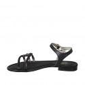 Sandale pour femmes avec courroie en cuir noir et cuir lamé gris acier talon 2 - Pointures disponibles:  33, 42, 43, 44, 45