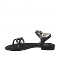 Sandalia con cinturon para mujer en piel negra y piel laminada gris acero tacon 2 - Tallas disponibles:  33, 42, 44