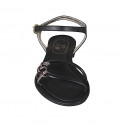 Woman's strap sandal in black leather and steel grey laminated leather heel 2 - Available sizes:  33, 42, 43, 44, 45