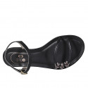 Sandalia con cinturon para mujer en piel negra y piel laminada gris acero tacon 2 - Tallas disponibles:  33, 42, 44