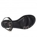Woman's strap sandal in black leather and steel grey laminated leather heel 2 - Available sizes:  33, 42, 43, 44, 45