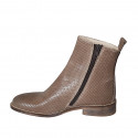 Woman's ankle boot with zipper in taupe pierced leather heel 3 - Available sizes:  32, 43, 44, 45
