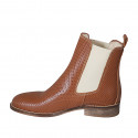 Woman's ankle boot in cognac brown pierced leather with elastic bands heel 3 - Available sizes:  32, 33, 42, 44, 45, 46