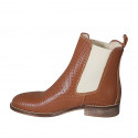 Woman's ankle boot in tan brown pierced leather with elastic bands heel 3 - Available sizes:  32, 33, 34, 42, 43, 44, 45, 46