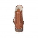 Woman's ankle boot in cognac brown pierced leather with elastic bands heel 3 - Available sizes:  32, 33, 42, 44, 45, 46
