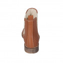 Woman's ankle boot in tan brown pierced leather with elastic bands heel 3 - Available sizes:  32, 33, 34, 42, 43, 44, 45, 46