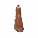 Botines con elasticos para mujer en piel perforada cognac tacon 3 - Tallas disponibles:  32, 33, 42, 44, 45, 46