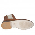 Woman's ankle boot in tan brown pierced leather with elastic bands heel 3 - Available sizes:  32, 33, 34, 42, 43, 44, 45, 46