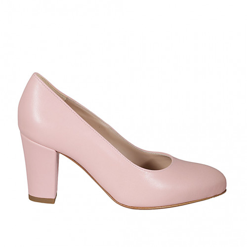 Woman's pump in rose leather heel 7