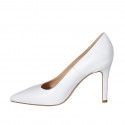 ﻿Zapato de salón puntiagudo para mujer en piel blanca con tacon 9 - Tallas disponibles:  34, 42, 43, 44, 45, 46