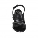 Woman's sandal in black leather with rhinestones heel 7 - Available sizes:  33, 43