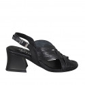 Sandalo da donna in pelle nera con fasce intrecciate tacco 5 - Misure disponibili: 45