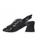 Sandalia trensada para mujer en piel negra tacon 5 - Tallas disponibles:  45