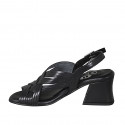 Sandalo da donna in pelle nera con fasce intrecciate tacco 5 - Misure disponibili: 45