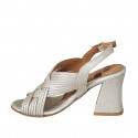 Woman's sandal in braided platinum laminated leather heel 7 - Available sizes:  42