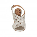 Woman's sandal in braided platinum laminated leather heel 7 - Available sizes:  42