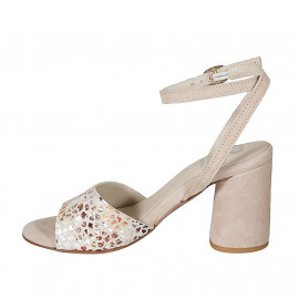 Woman's strap sandal in beige and multicolored mosaic printed suede heel 7 - Available sizes:  42 2