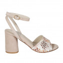 Woman's strap sandal in beige and multicolored mosaic printed suede heel 7 - Available sizes:  42, 44, 45