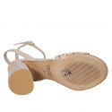 Woman's strap sandal in beige and multicolored mosaic printed suede heel 7 - Available sizes:  42, 44, 45