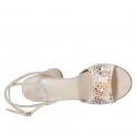 Woman's strap sandal in beige and multicolored mosaic printed suede heel 7 - Available sizes:  42, 44, 45