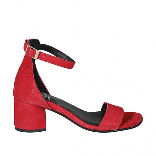 Woman's open shoe with strap in red suede heel 5 - Available sizes:  42, 43, 44