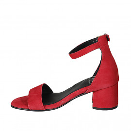 Woman's open shoe with strap in red suede heel 5 - Available sizes:  43 2