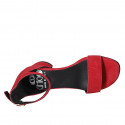 Zapato abierto para mujer con cinturon en gamuza roja tacon 5 - Tallas disponibles:  42, 43, 44
