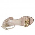 Woman's open shoe with strap and chain in nude leather heel 5 - Available sizes:  42, 43, 44
