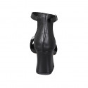 Woman's open shoe with strap and chain in black leather heel 7 - Available sizes:  42, 45