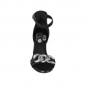 Woman's open shoe with strap and chain in black leather heel 7 - Available sizes:  42, 45