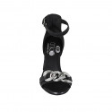 Zapato abierto para mujer con cinturon y cadena en piel negra con tacon 7 - Tallas disponibles:  33, 34, 42, 43, 44, 45