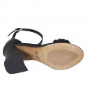 Woman's open shoe with strap and chain in black leather heel 7 - Available sizes:  42, 45