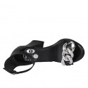 Woman's open shoe with strap and chain in black leather heel 7 - Available sizes:  42, 45