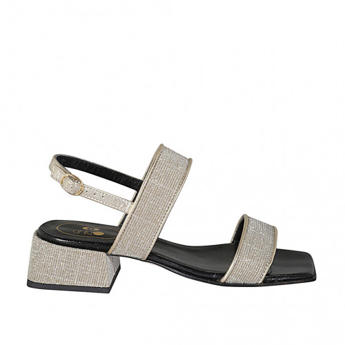 Sandale pour femmes en tissu et cuir lamé platine talon 4 - Pointures disponibles:  45