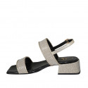 Woman's sandal in platinum glittered fabric and laminated leather heel 4 - Available sizes:  45