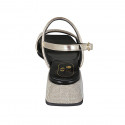 Woman's sandal in platinum glittered fabric and laminated leather heel 4 - Available sizes:  45